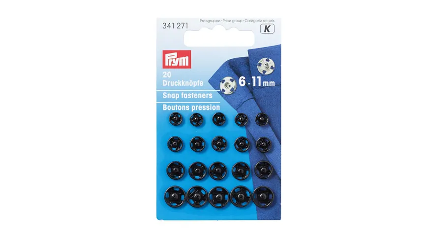 Prym Annähdruckknöpfe 6-11 mm schwarz