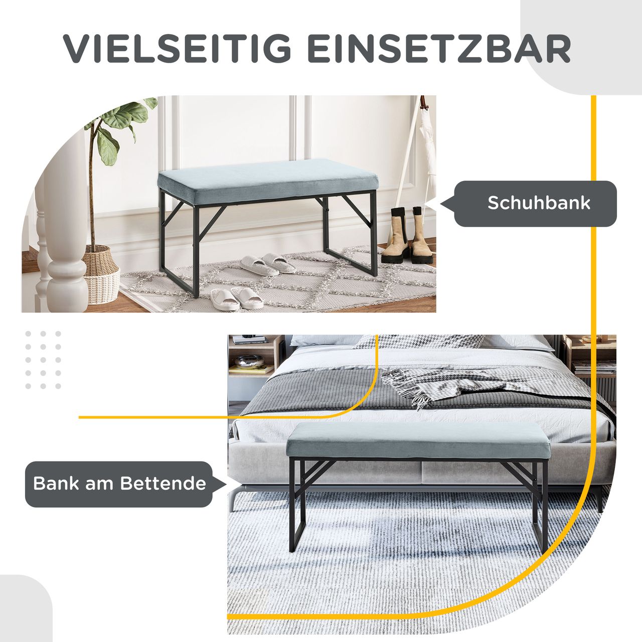 HOMCOM Sitzbank Polsterbank, Bettbank in Samtoptik, Schminkbank für Schlafzimmer
