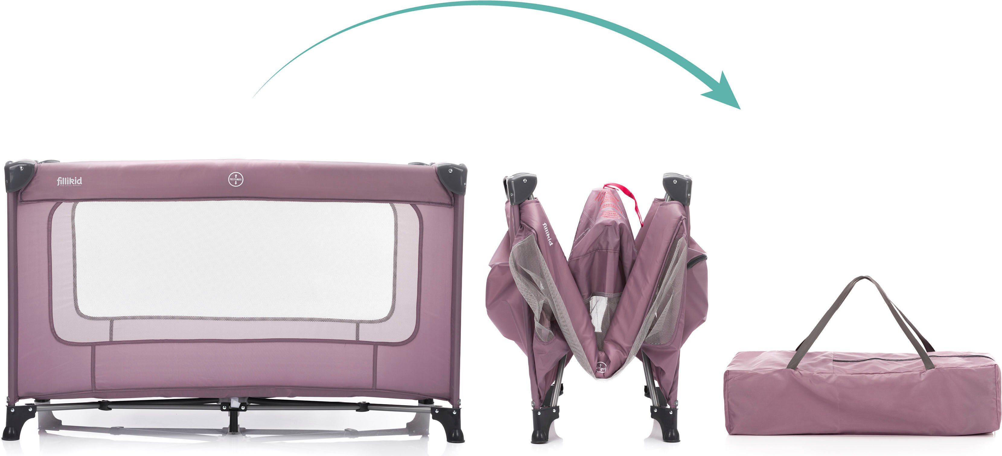 Fillikid Baby-Reisebett Nizza, Himbeer, inkl. Transporttasche