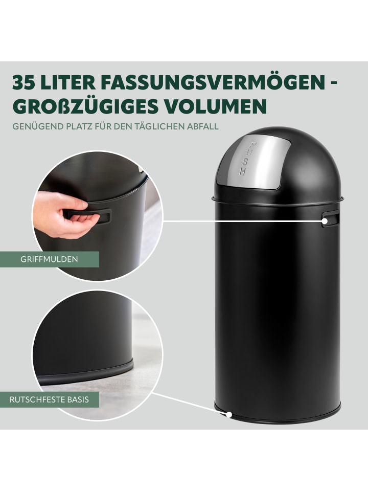 eluno Pushmülleimer 35 Liter aus Stahlblech, Retro Abfalleimer mit abnehmbarem Deckel günstig kaufen onesize