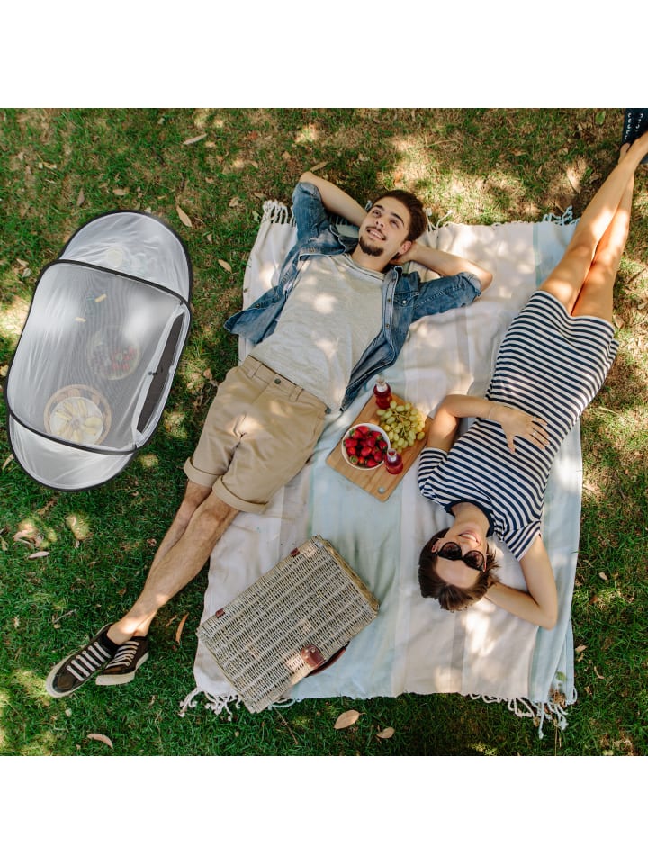 relaxdays Fliegenhaube in Weiß/Schwarz - (B)107 x (H)40 x (T)25,5 cm günstig kaufen onesize