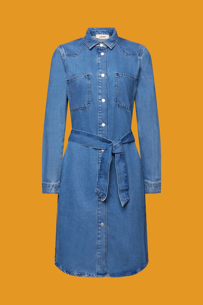 Kurzes Jeanskleid mit Bindegürtel