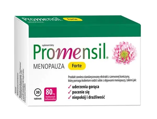 Promensil Forte, vaistas, palengvinantis menopauzės simptomus, tabletės