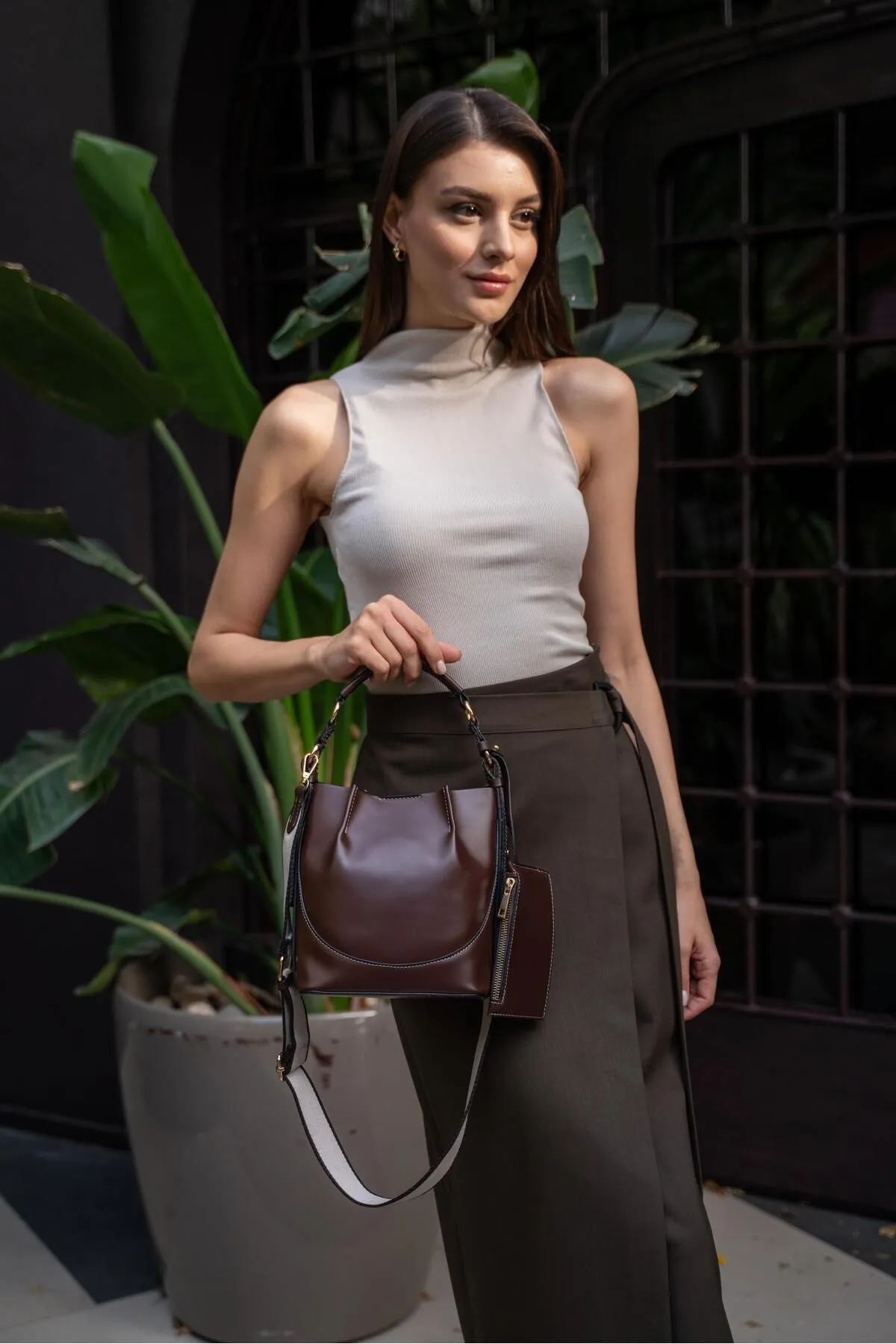 Madamra  Braune, oben genähte Geldbörsen-Beuteltasche für Damen