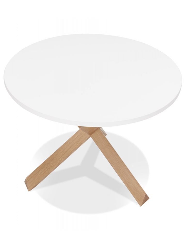 KADIMA DESIGN Runder Esstisch mit X-Beinen aus Massiver Eiche | Matt Finish in Weiß-Beige günstig kaufen onesize