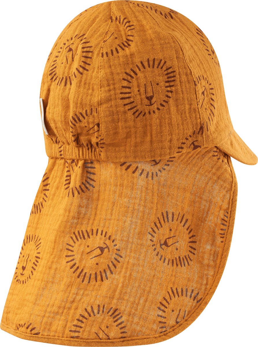 Schirmmütze aus Musselin mit Löwen-Muster, gelb, Gr. 52/53, 1 St