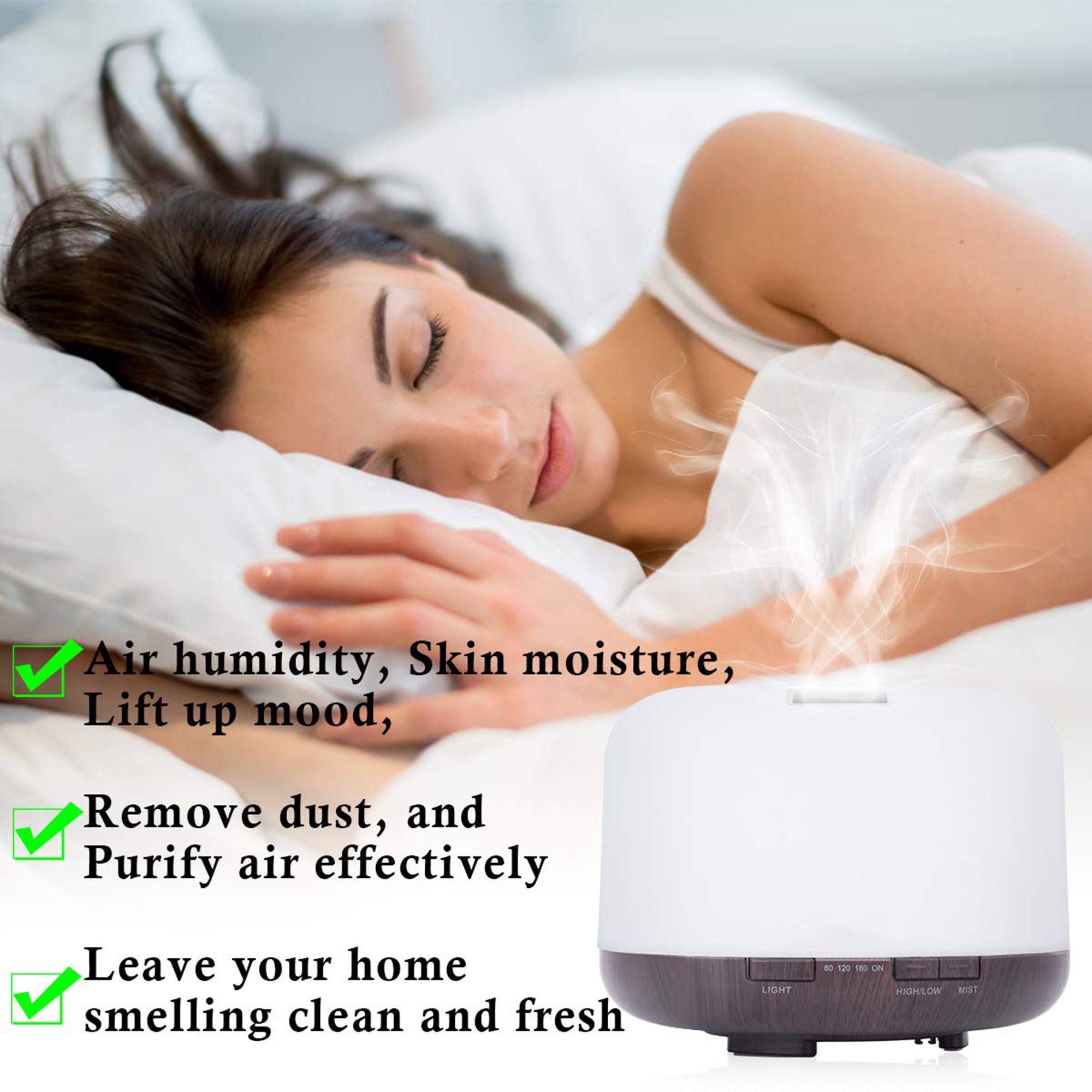 Tisoutec Luftbefeuchter Aroma Diffuser, Diffuser Luftbefeuchter,Ultraschall Aromatherapie, 500,00 l Wassertank, Diffuser für Ätherische Öle-Raumbefeuchter Aromatherapie Öle Duftlampe