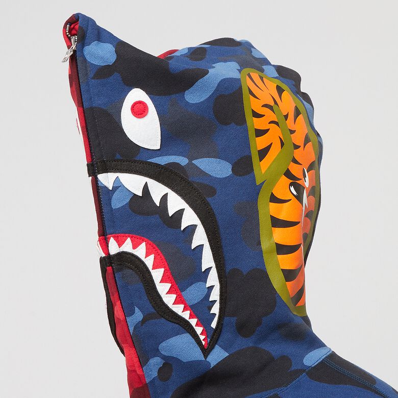 A Bathing Ape Color X Camo Separate Shark Full Zip Hoodie red x navy