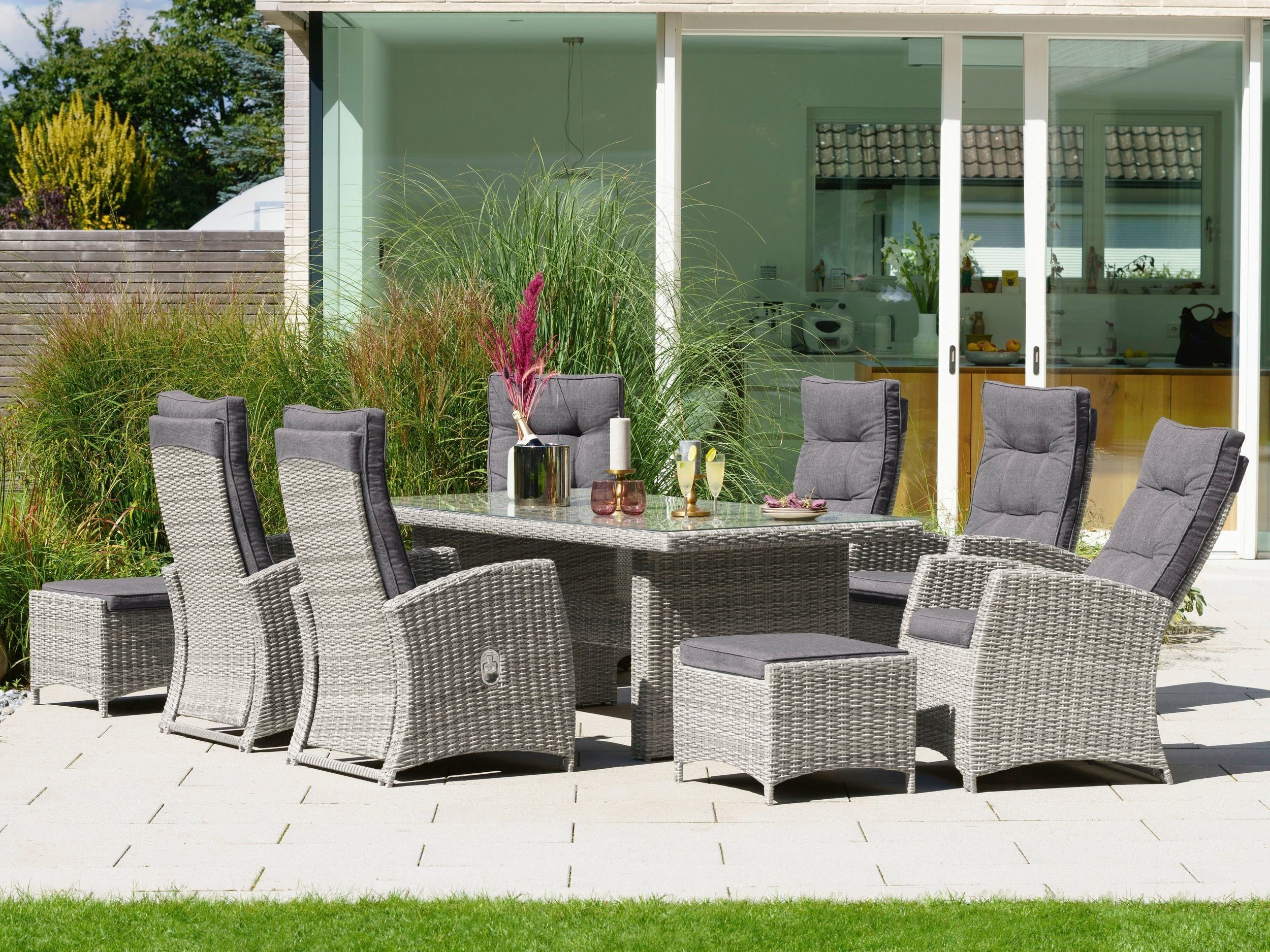 KONIFERA Garten-Essgruppe Monaco, (17-tlg), 6 Sessel, 2 Hocker, Tisch, Polyrattan