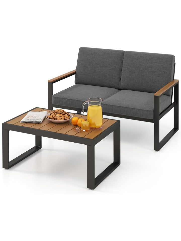 COSTWAY 2 tlg. Balkonmöbel Gartenbank & Tisch in Grau günstig kaufen onesize