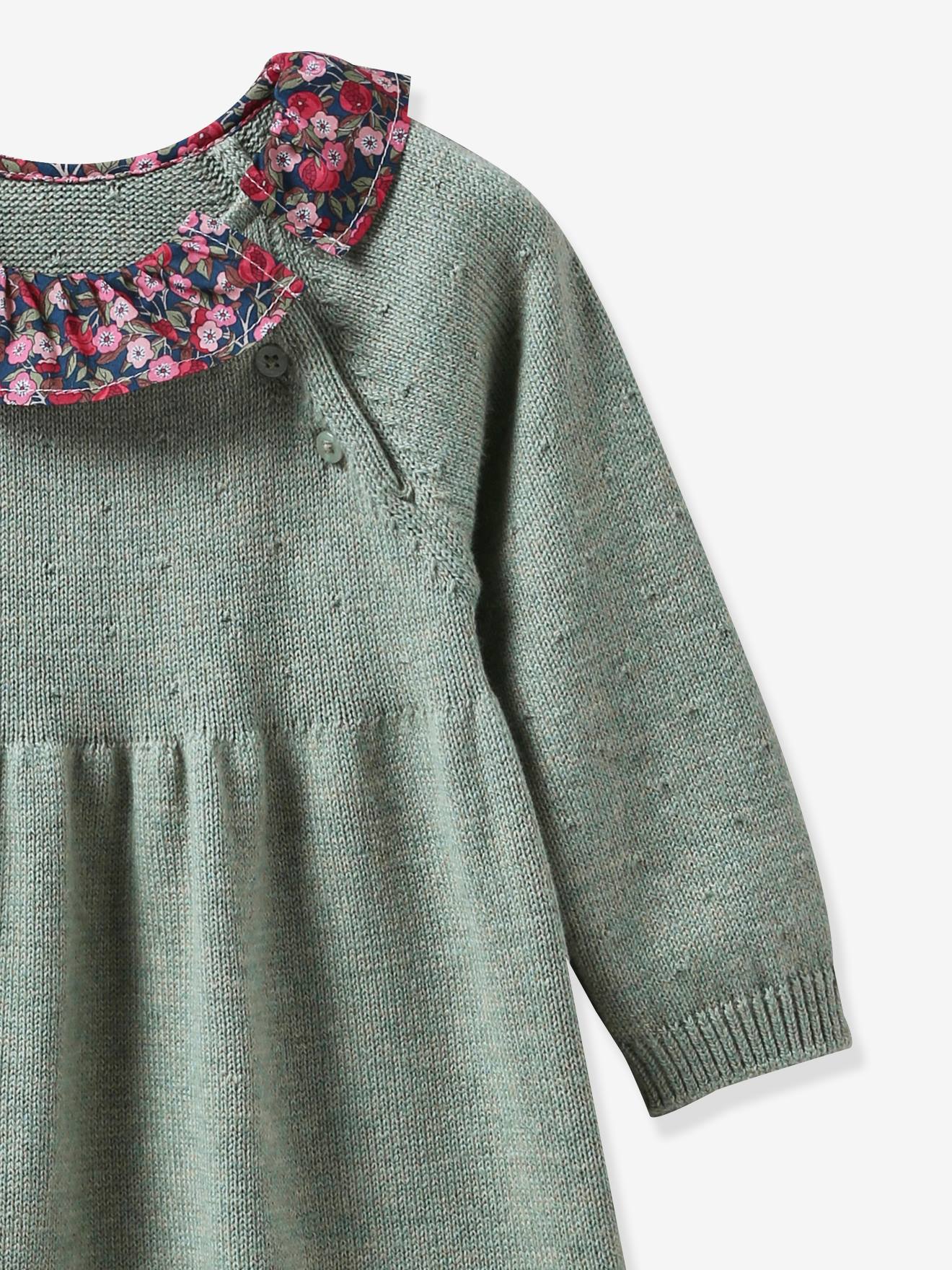 Cyrillus Baby Strickkleid mit Liberty-Kragen CYRILLUS - pistaziengrün