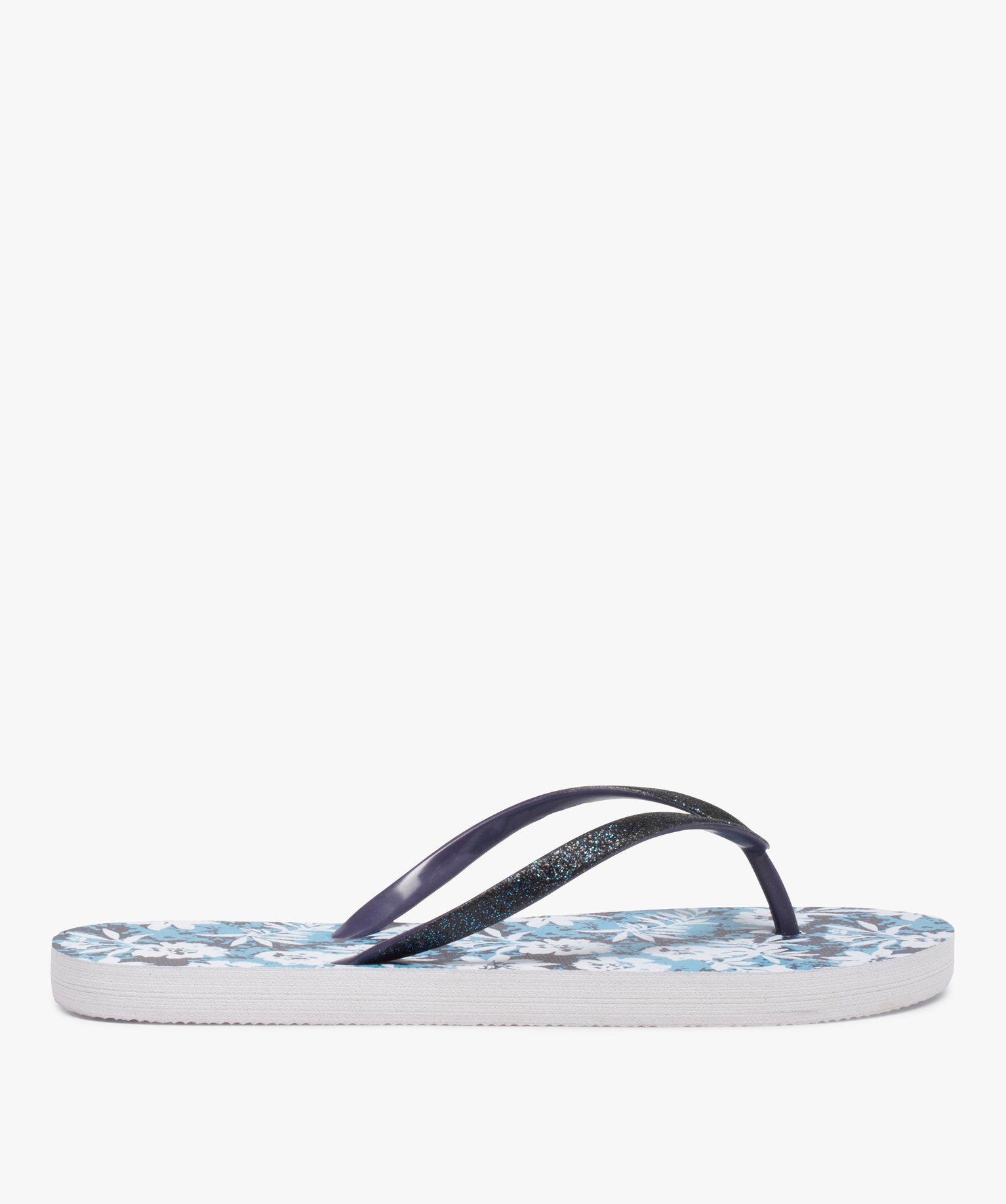 Tongs femme à semelle imprimée et fines brides bleu | GEMO