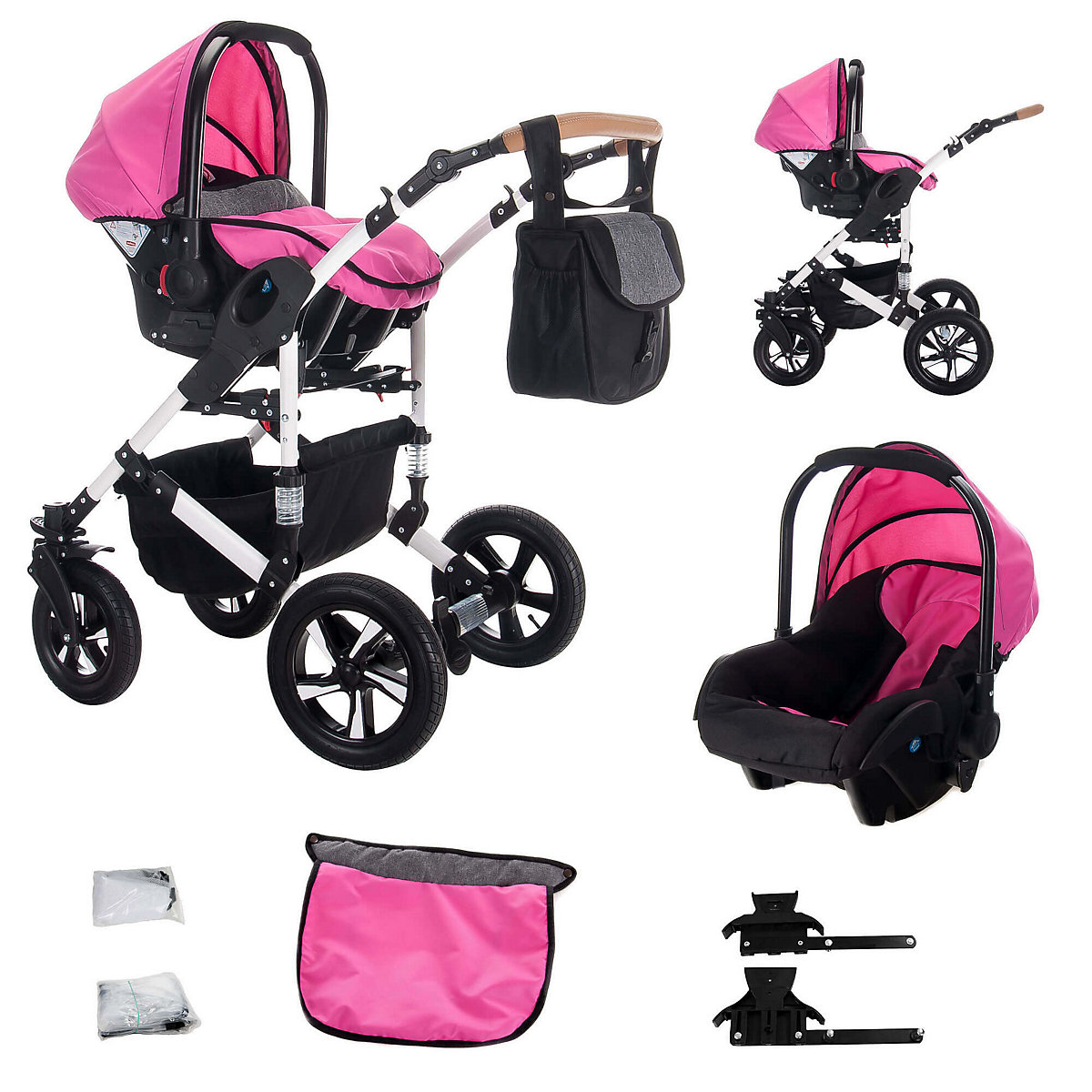 myVARIO | 3 in 1 Kombi Kinderwagen Komplettset | Hartgummireifen Kombikinderwagen