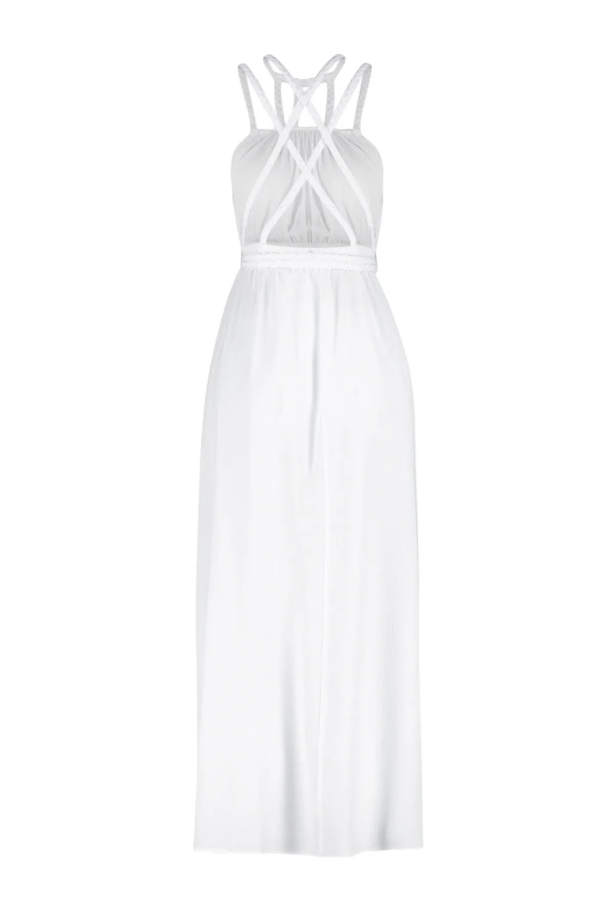 Trendyol Collection  Weißes, gewebtes, gebundenes Maxi-Strandkleid aus 100 % Baumwolle mit Gürtel TBESS23EL00070