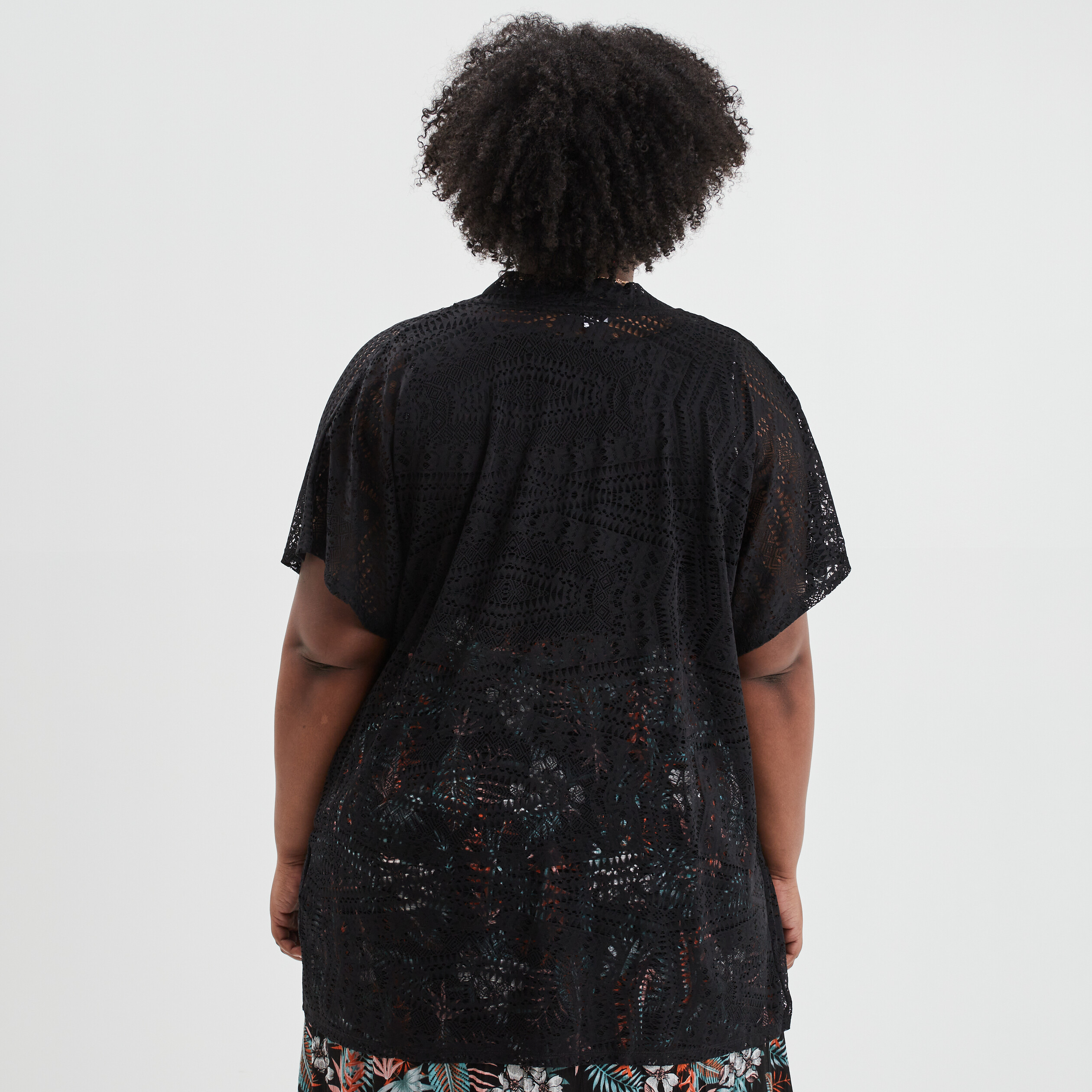 Gilet manches courtes ajouré noir femme grande taille | La Halle