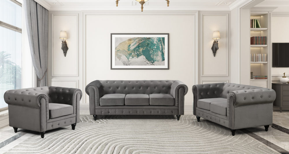 Happy Home Sofa-Set 3tlg. gepolsteter 3-2-1 Sitzer HSP106-DGR grau Samtstoff