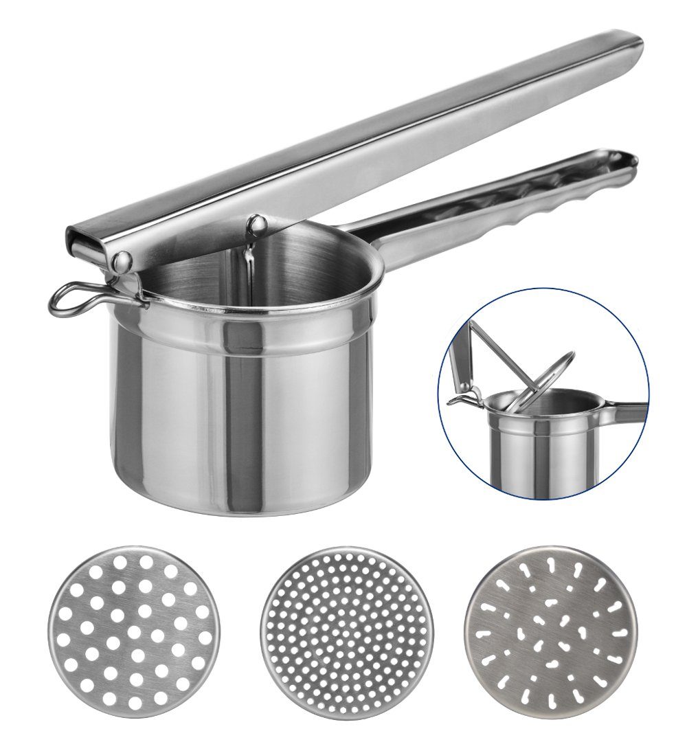 Gravidus Kartoffelpresse Edelstahl Kartoffelpresse Spätzlepresse 3 Locheinsätze