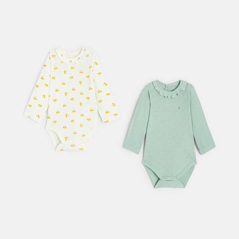 Body fantaisie à col volanté bébé fille (lot de 2)