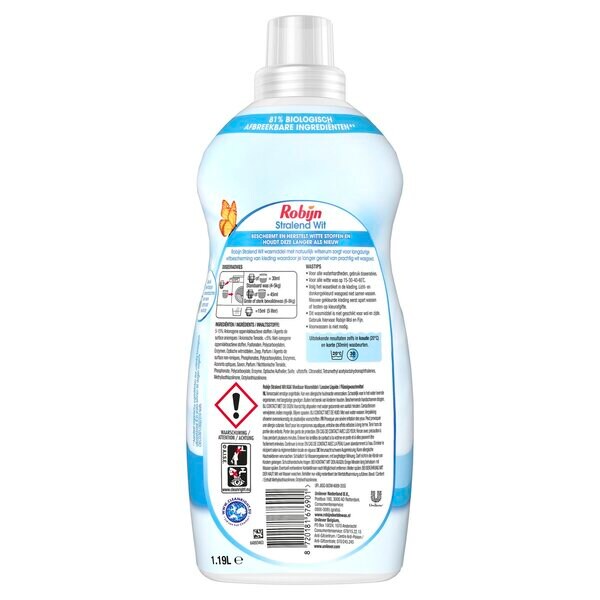 Detergente líquido Robijn Small & Powerful Radiant White, 2 x 1190 ml, 78 lavados