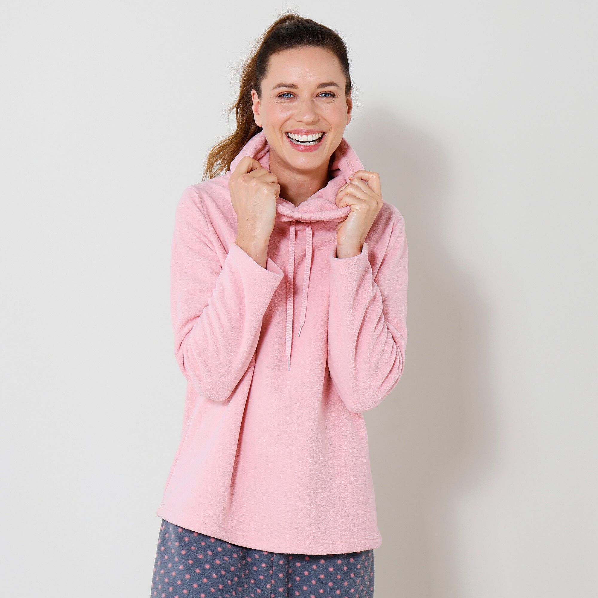 Pyjama pantalon col boule maille polaire