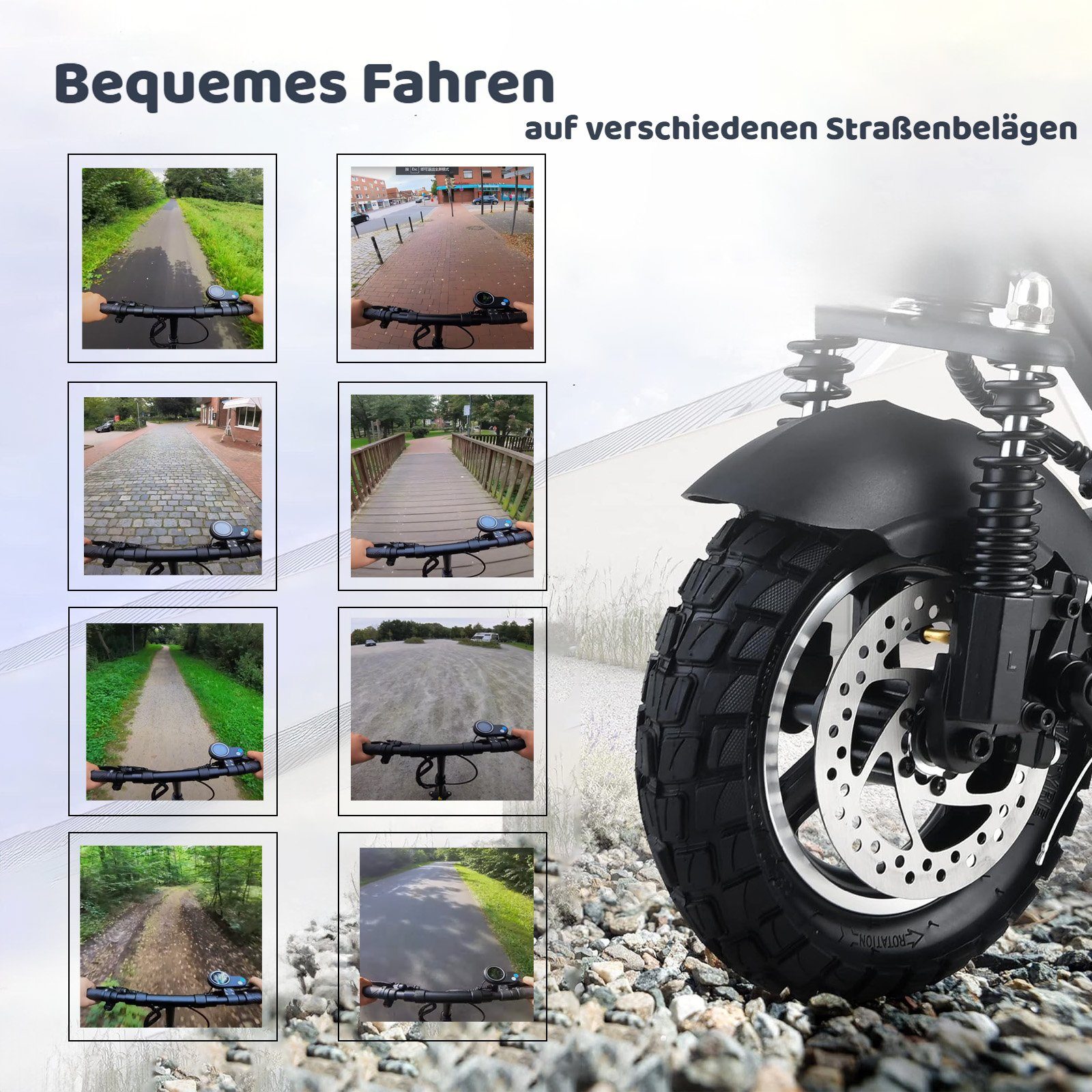 ZWHEEL E-Scooter bis zu 100km Reichweite,mit Straßenzulassung, 500,00 W, 20,00 km/h, 10“ Zoll Luftreifen Faltbarer Elektroroller mit 1300Wh Akku