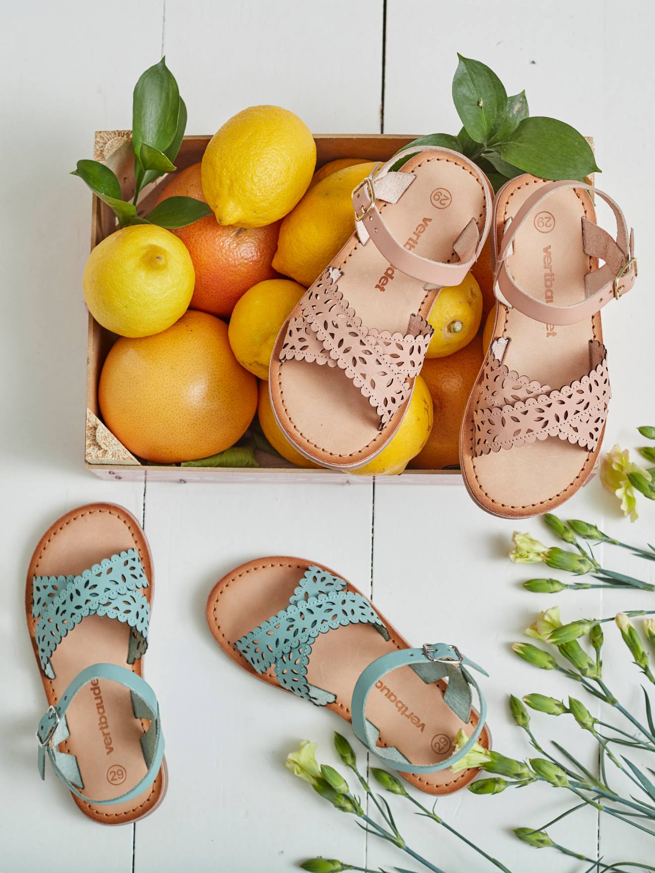 Vertbaudet Mädchen Sandalen, pflanzlich gegerbtes Leder - aqua