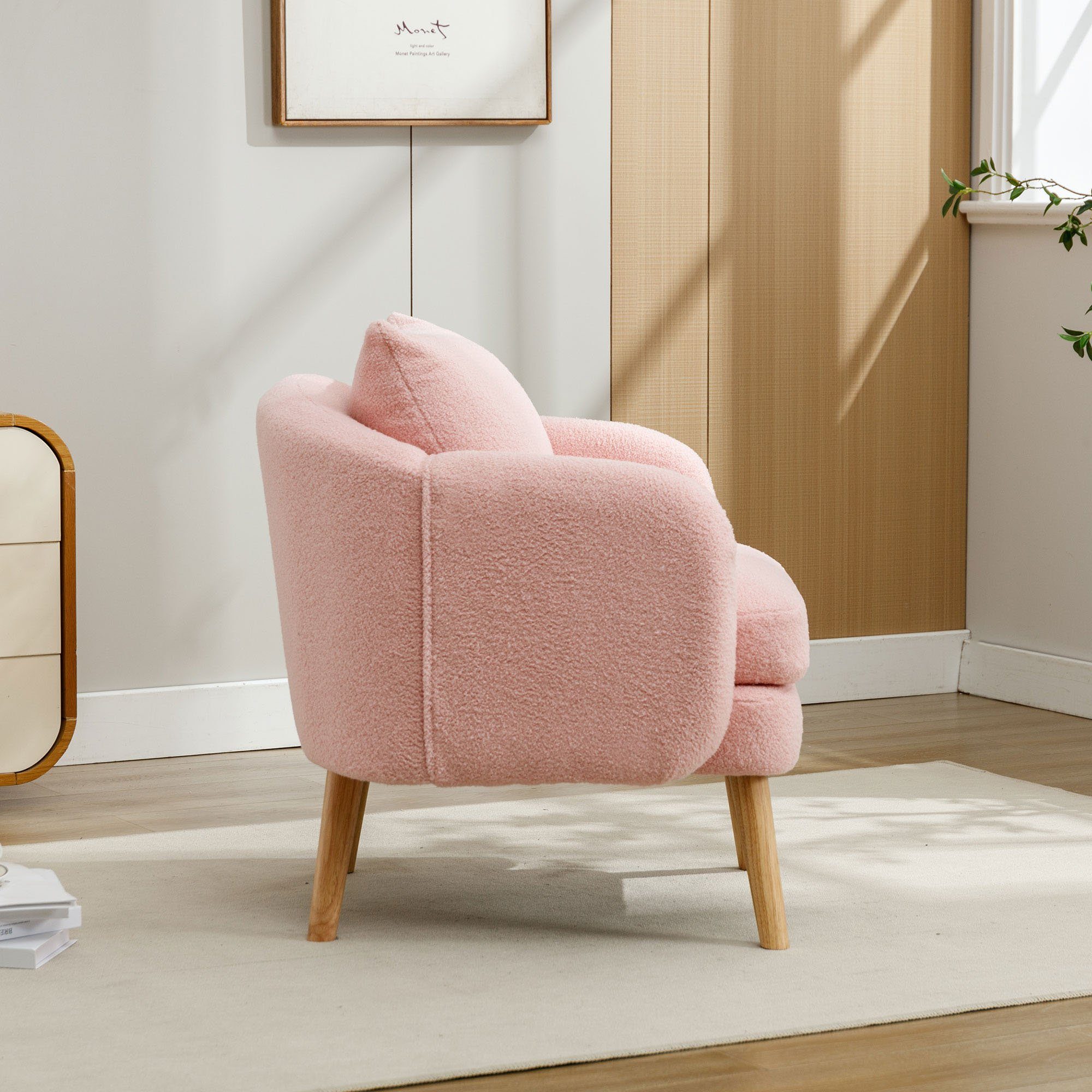 KLAM HOME Sessel Ohrensessel, Relaxsessel, Lehnsessel mit super dickes Kissen (Armlehnensessel TV-Sessel bis 150 kg Belastbar), Einzelsofa gepolsterter Ohrensessel mit Massivholz-Bein