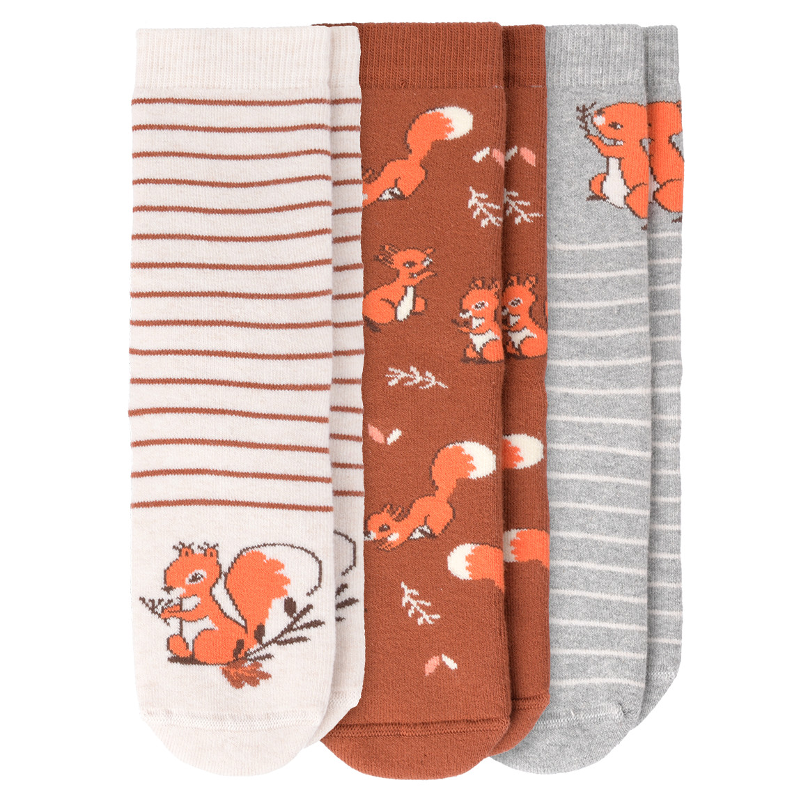 3 Paar Mädchen Socken mit Eichhörnchen