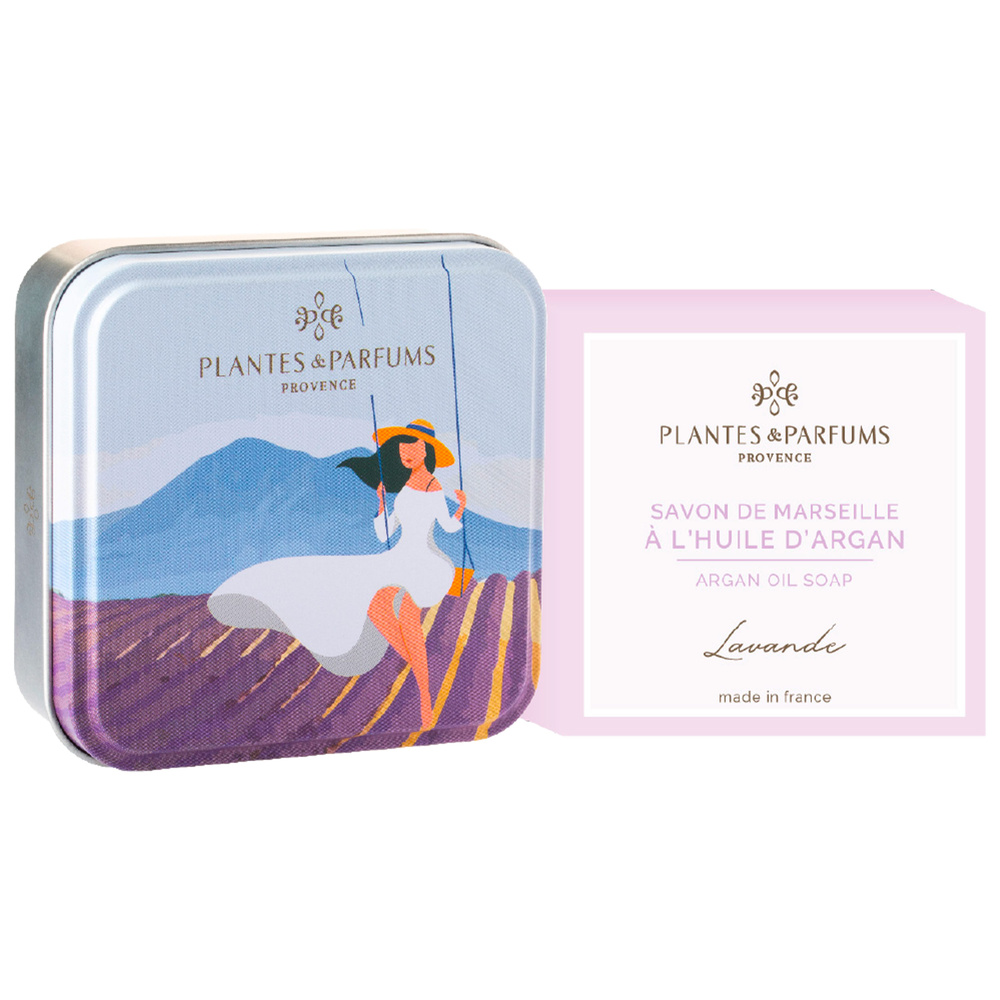 Plantes et Parfums Balançoire en Provence avec savon Lavande Boîte Métal Carrée