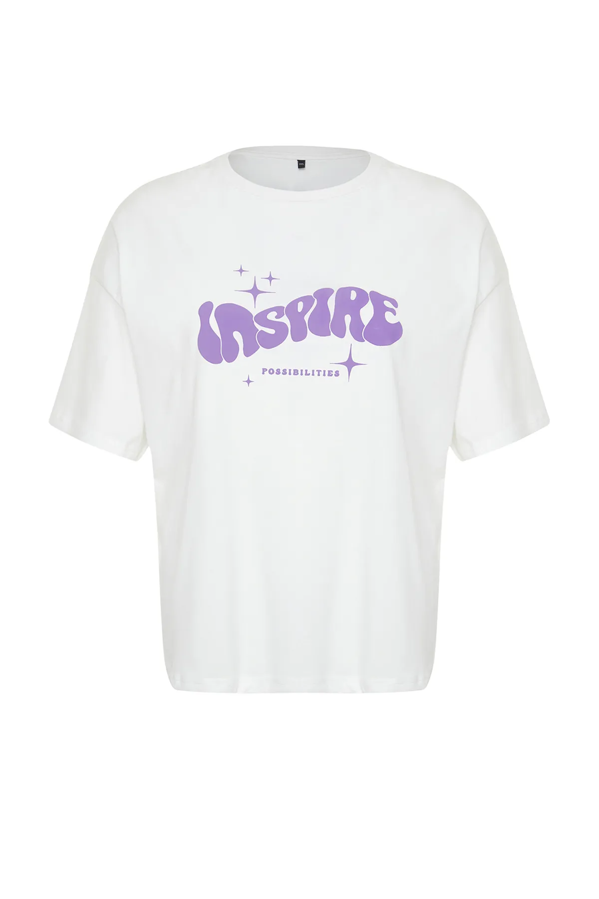 Trendyol Curve  Ecru Unisex-Übergröße, bequemes Paar-Strick-T-Shirt aus 100 % Baumwolle TBSSS24BF00033