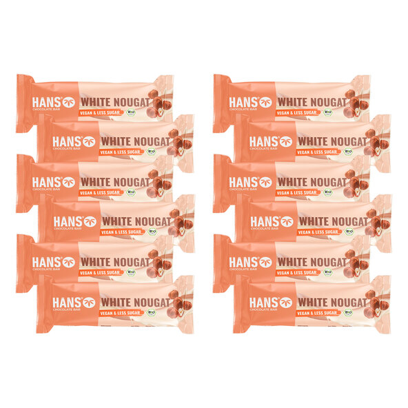 Bio Veganer Schokoriegel, White Nougat, 12er Set (12 x 30g = 360g)