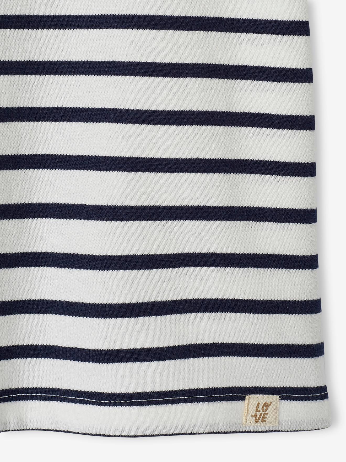 Vertbaudet Geringeltes Mädchen T-Shirt mit Recycling-Baumwolle, personalisierbar - rosa gestreift