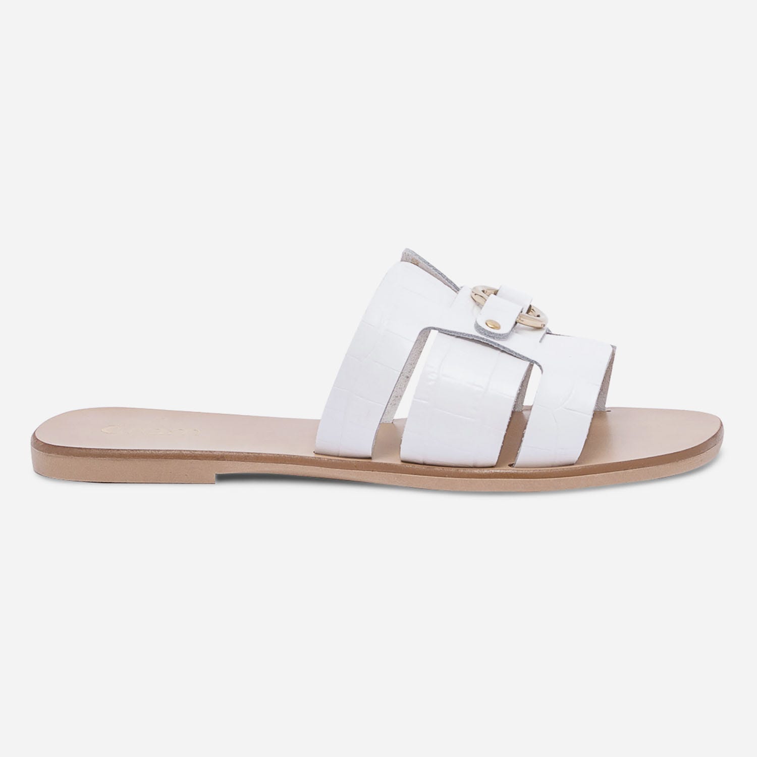 Mule blanche en cuir embossé croco