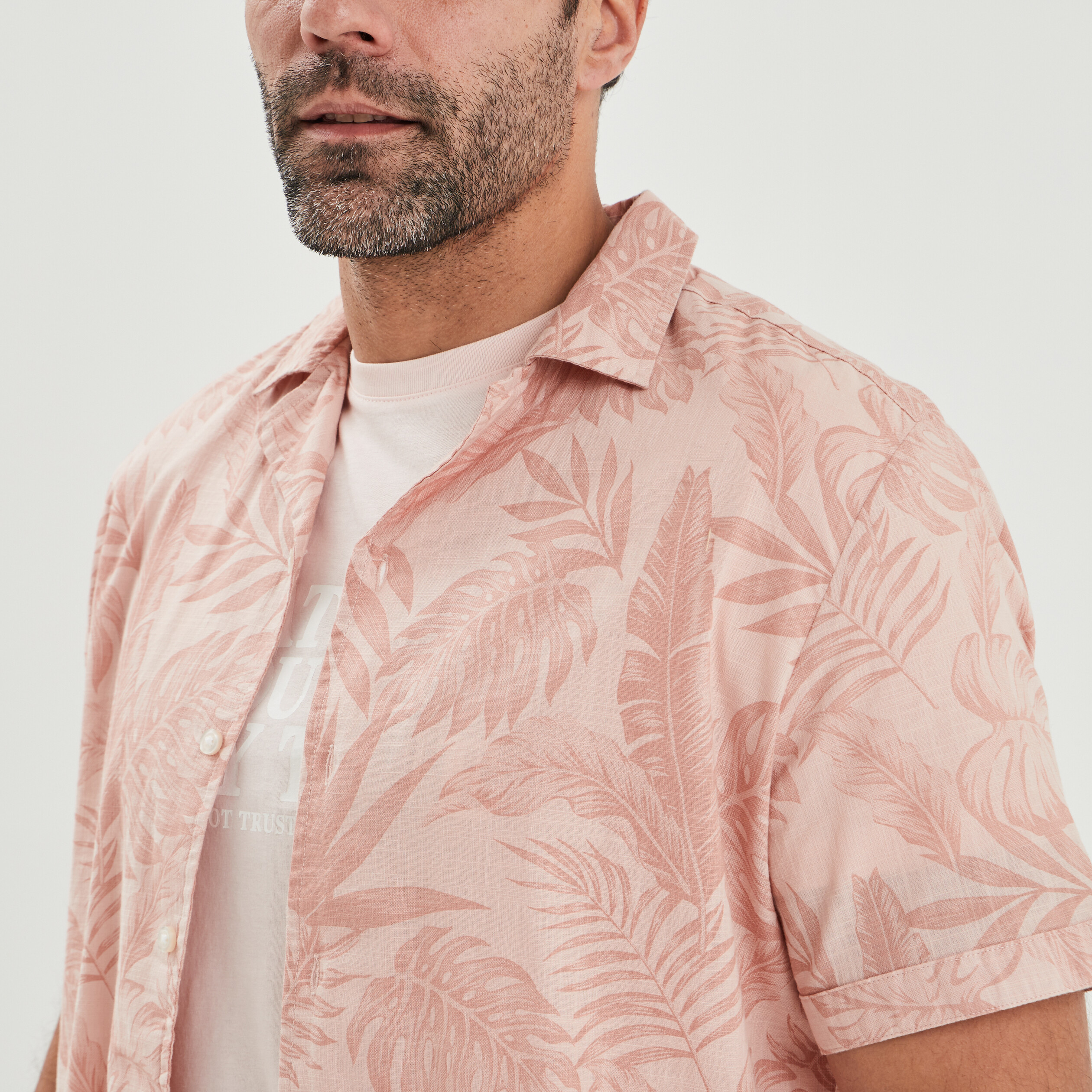 Chemise en coton manches courtes rose clair homme | La Halle