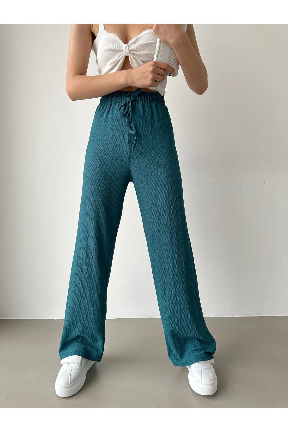 BEJNA  Petrolgrüne Palazzo-Hose mit elastischem Bund für Damen