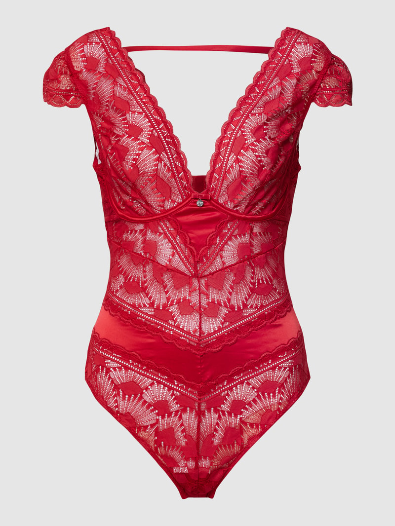 Body mit Spitzenbesatz Modell 'Adele' in rot