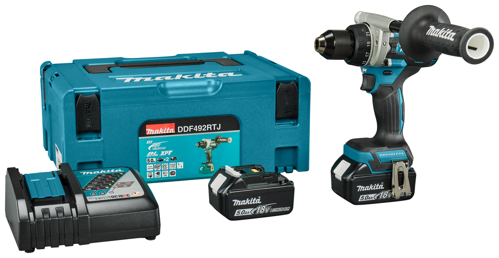 Makita DDF492RTJ LXT 18V Akku-Bohrschrauber mit 2 x 5,0 Ah Akkus und Schnellladegerät in Mbox