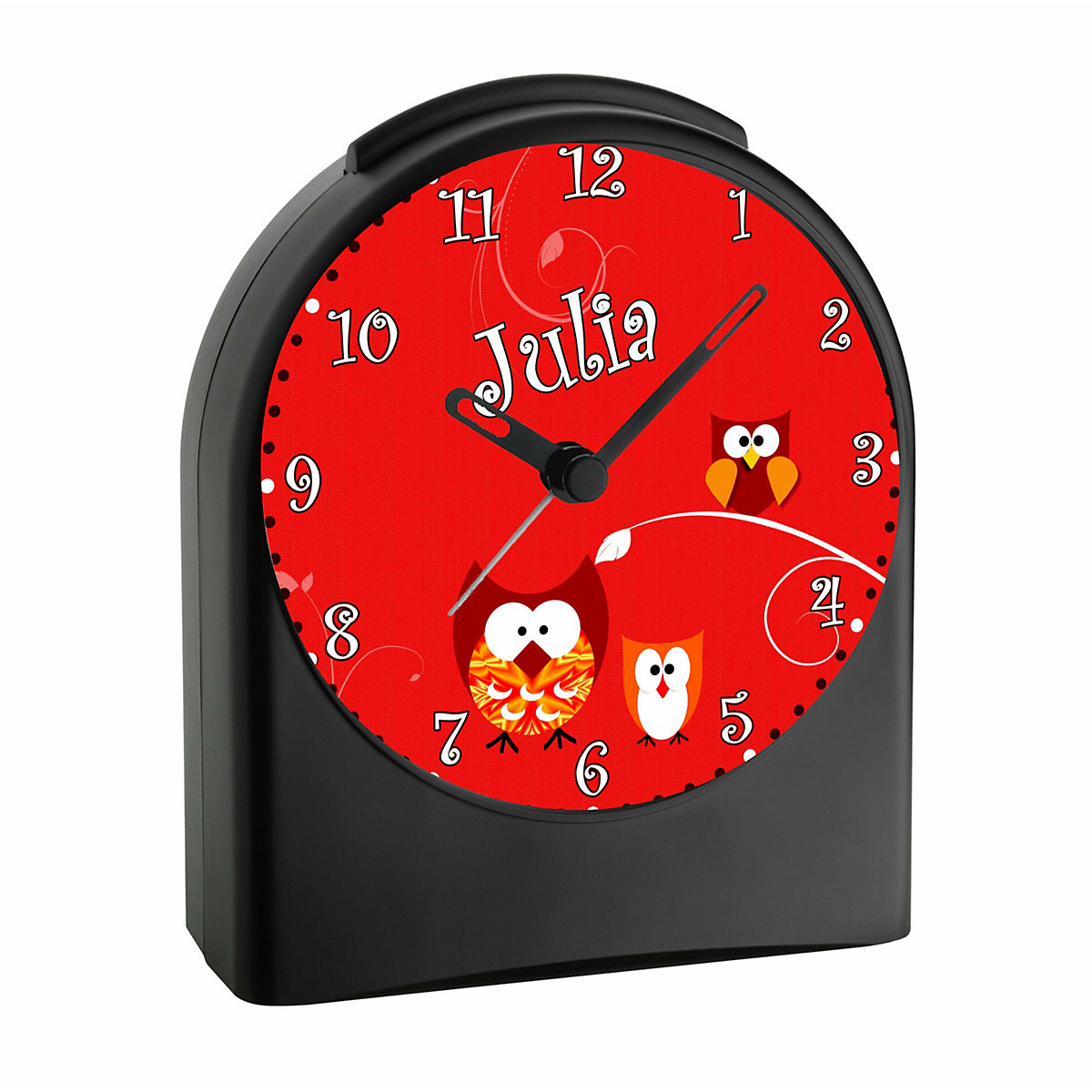 Kinder Funkwecker personalisiert mit Namen Eule Atom-/Funkuhr, 12-Stunden-Anzeigeformat, Schlummerfunktion, Nachtlicht, Geräuschlos/Ohne Ticken