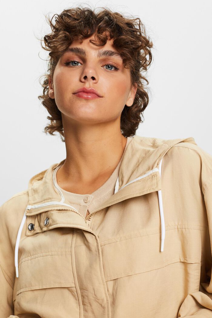 Übergangsjacke mit Kapuze, Leinenmix