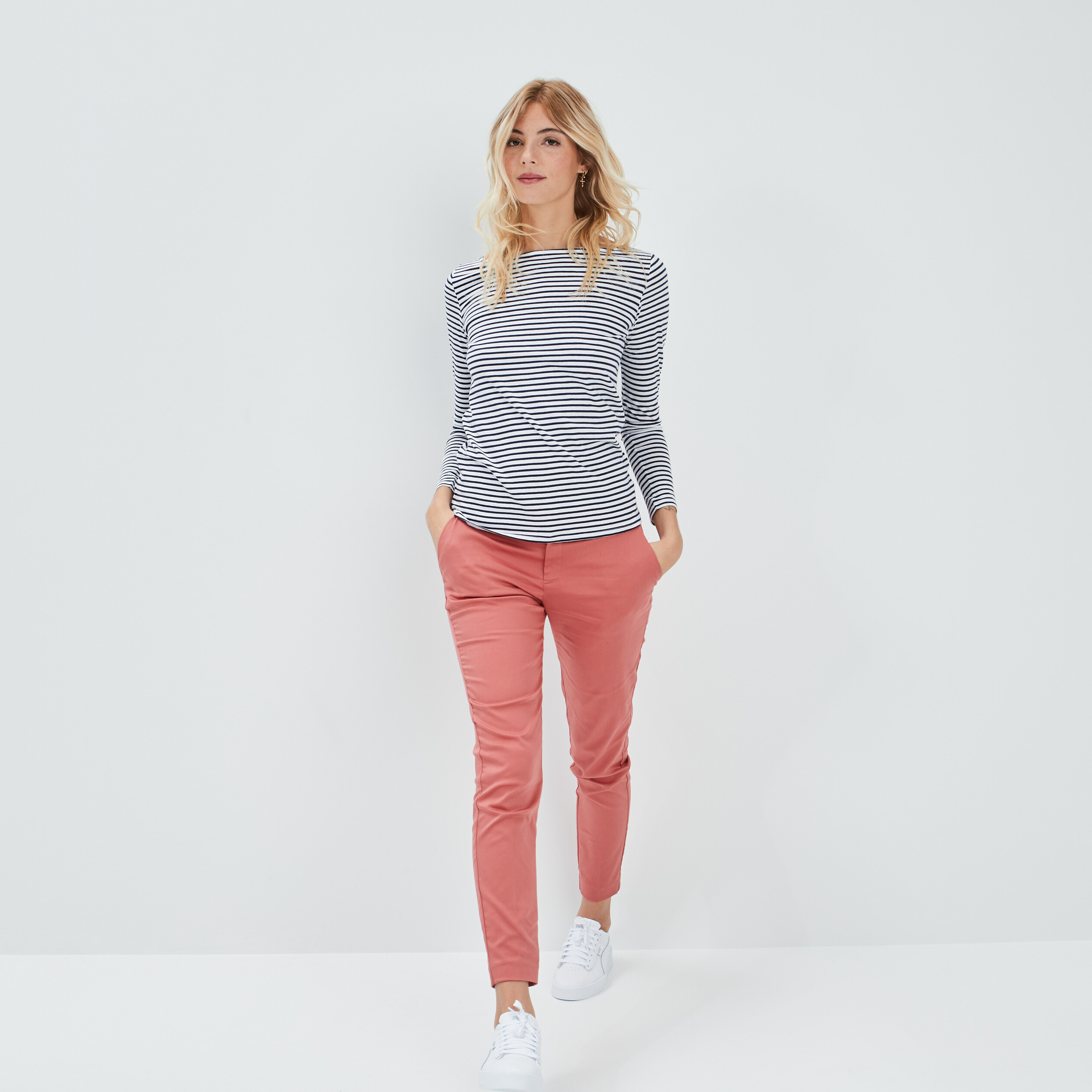 T-shirt marinière manches longues bleu marine femme | La Halle