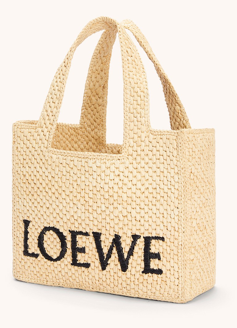 LOEWE Font Pieni raffiasta valmistettu ostoslaukku