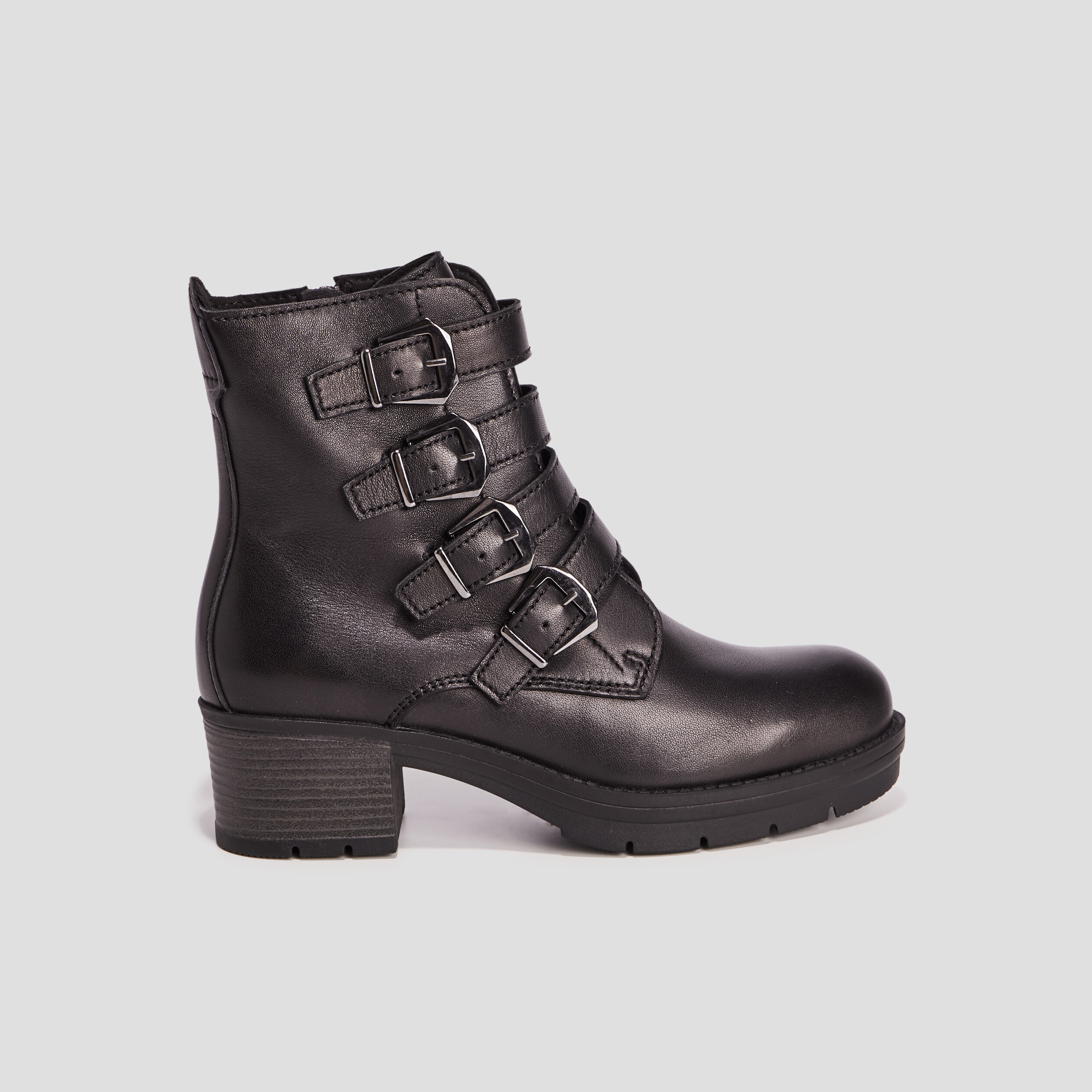 Bottines avec boucles en cuir noir femme | La Halle