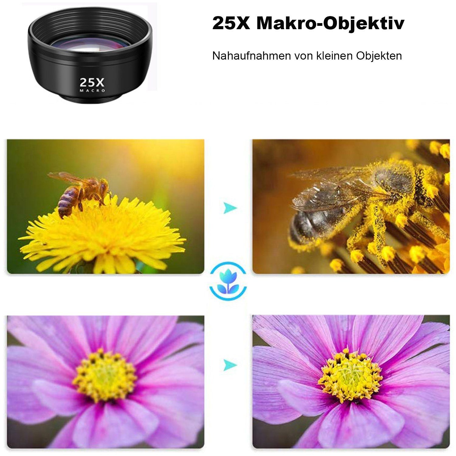 Dedom Objektive für Mobiltelefone, 7 in 1 Handy Objektiv Kit, Ultra-Weitwinkelobjektiv, (Universal Handy Objektiv, mit Reißverschlusstasche)