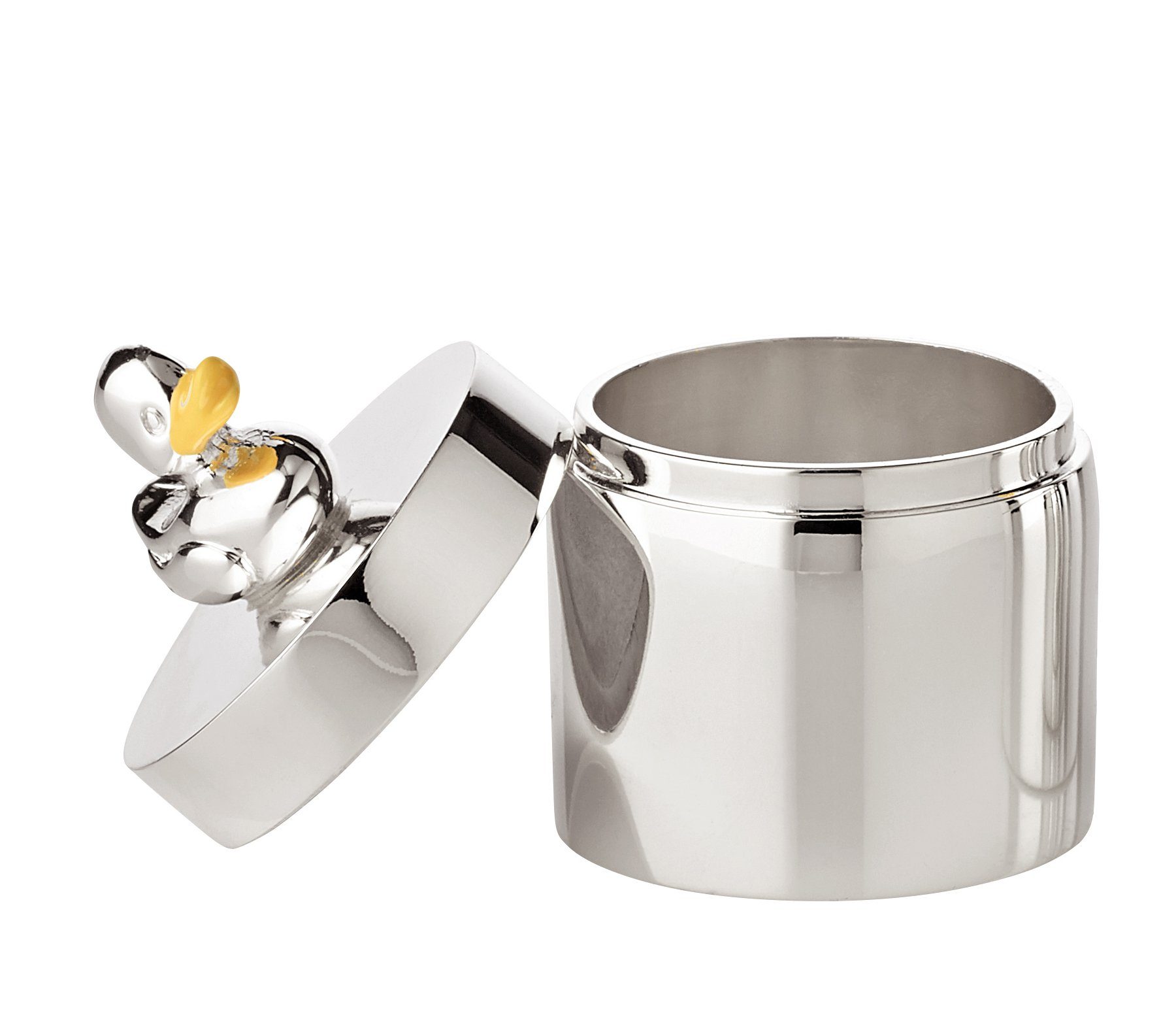 EDZARD Zahndose Ente (2er-Set), Aufbewahrungs-Dose für Schmuck, Milchzähne, Accessoires, versilbert und anlaufgeschützt, Durchmessser 3 cm