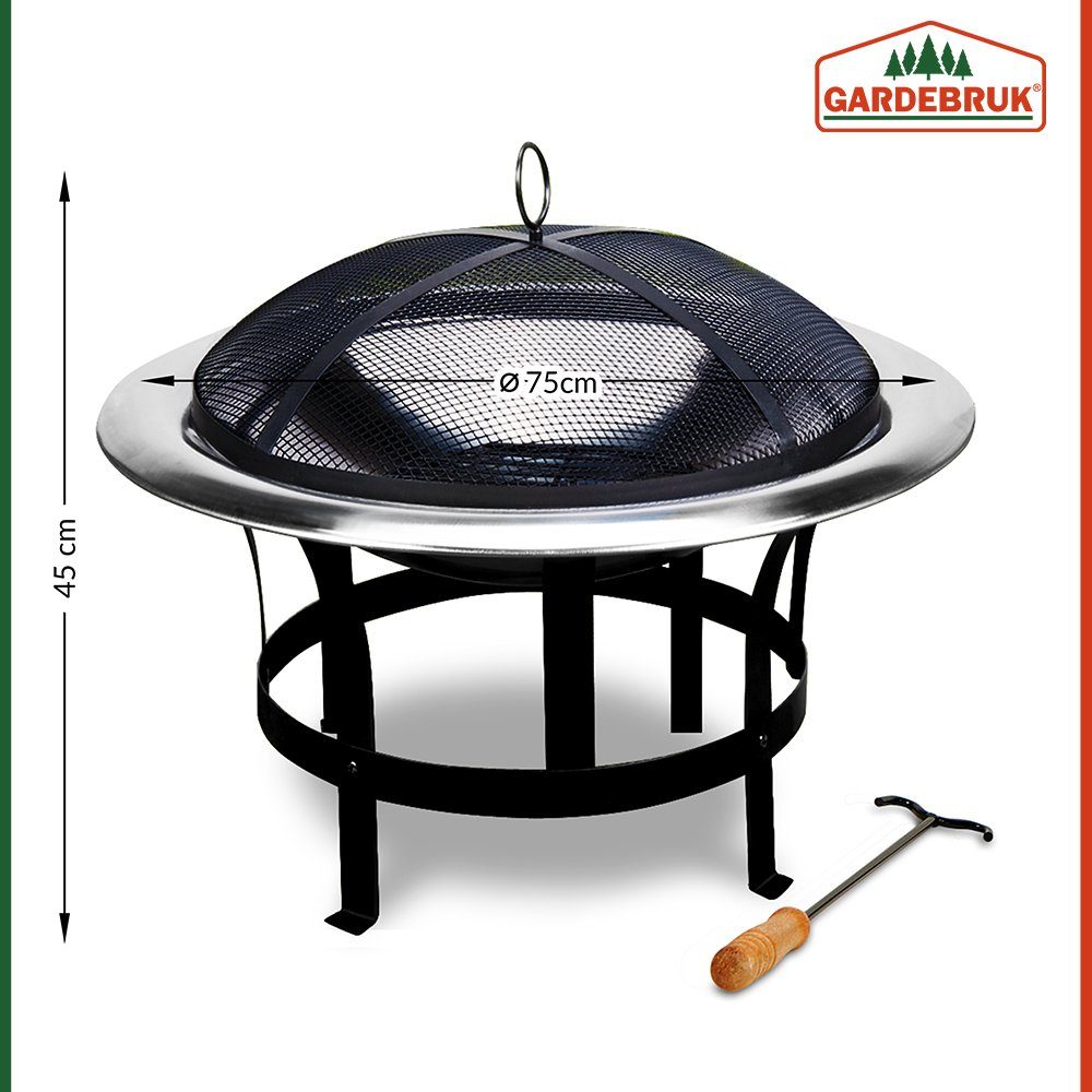 Gardebruk Feuerschale, Feuerstelle 75cm Edelstahl Funkenschutz Garten Outdoor Balkon Grill