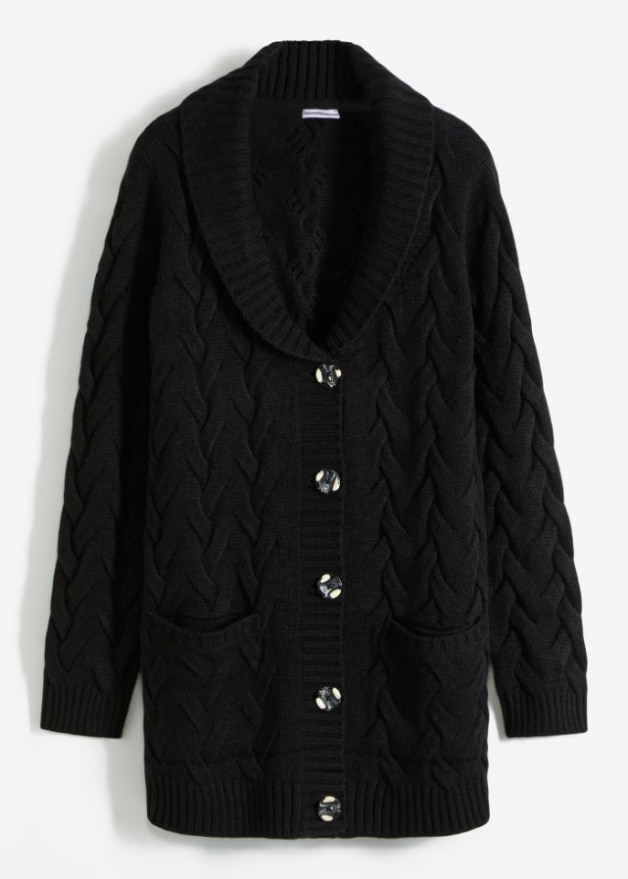 Strickjacke mit Schalkragen und Zopfmuster
