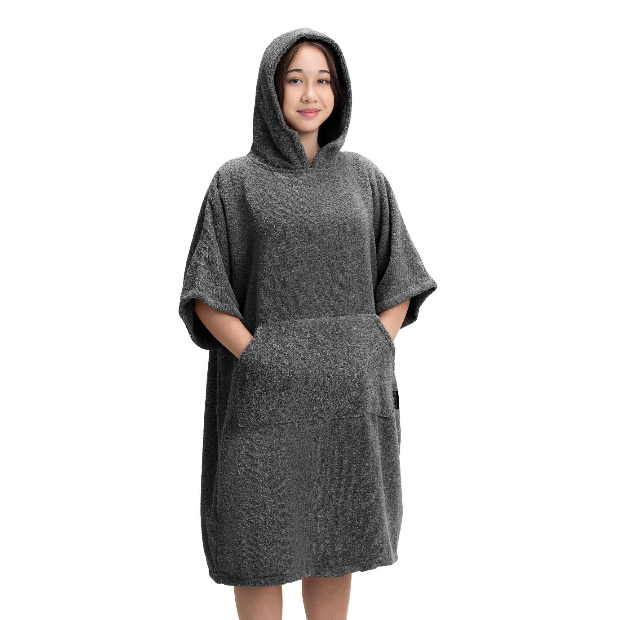 HOMELEVEL Bademantel Kinder Badeponcho aus Baumwolle mit Kapuze - Bademantel unisex, Baumwolle