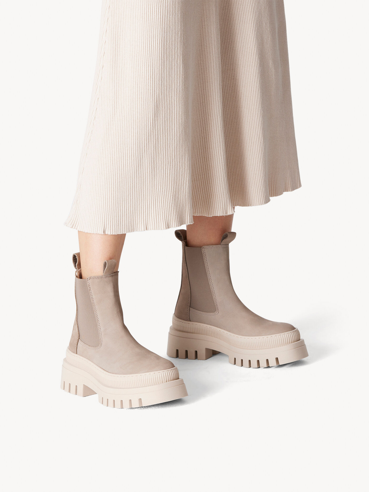 Bottine Chelsea en cuir - beige