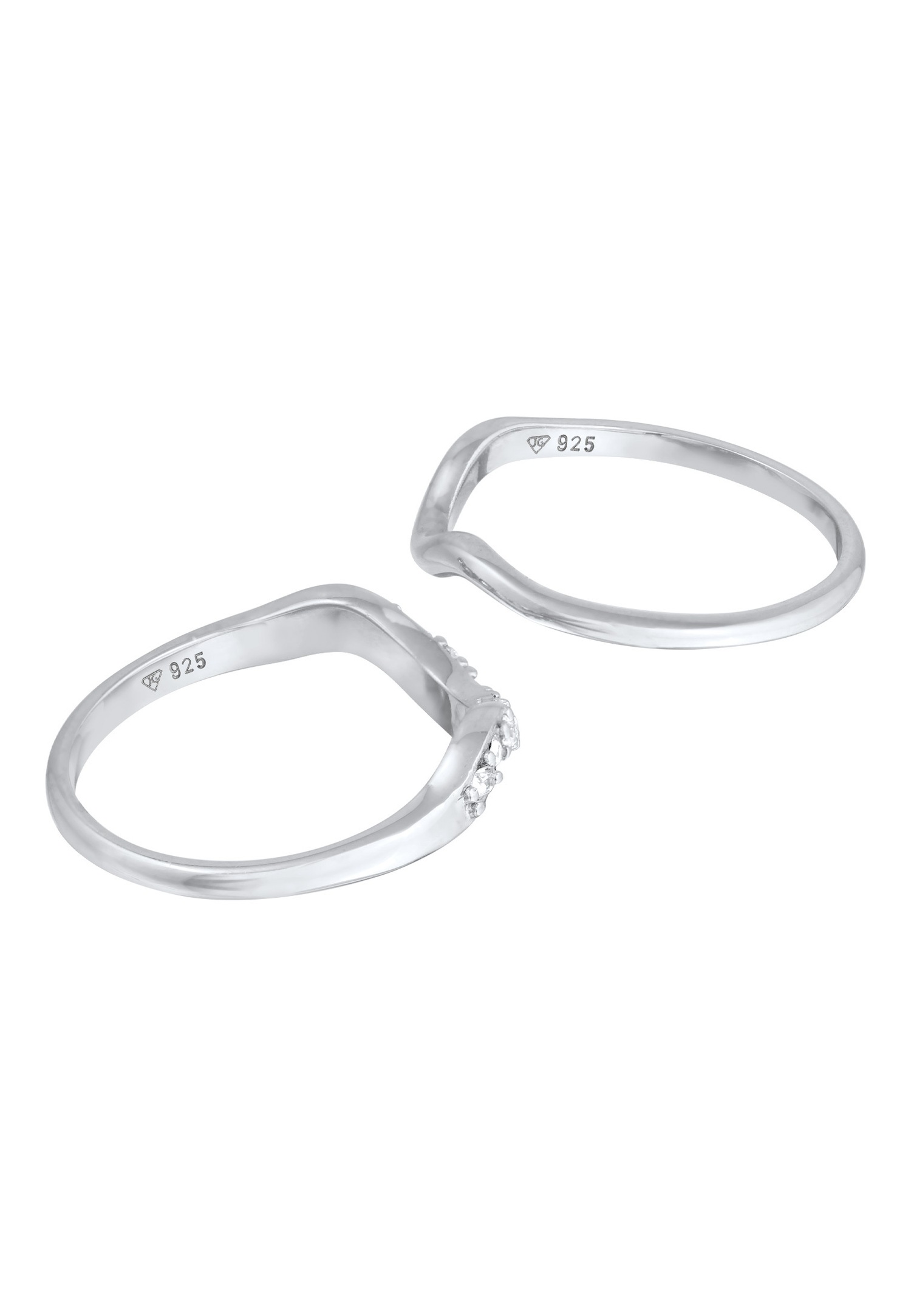 Set de 2 inele curbate Elli pentru femei, cu cristale, din argint 925