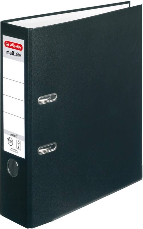 herlitz maX.file protect Ordner DIN A4 80 mm Schwarz 2 Ringe 5480801 Pappkarton, PP (Polypropylen) Texturiert Hochformat